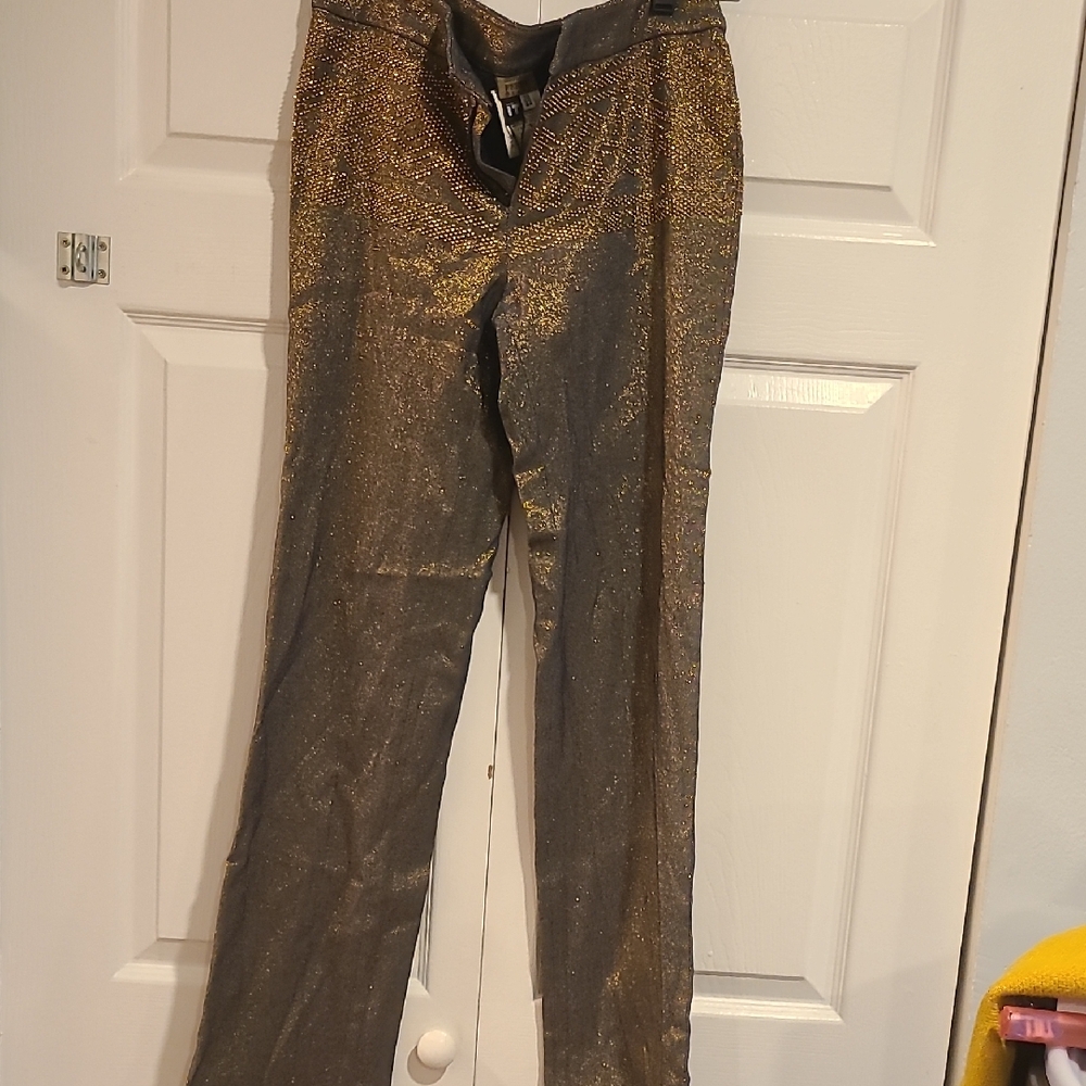 Gianfranco Ferre Gold Metallic Straight Leg Pants